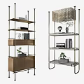 Modern Shelving Unit Featuring Multiple Shelves Books Decorative Items Vase Potted Plant And Metal Frame