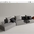 Gray L shaped Sectional Sofa With Multiple Cushions Throw Blanket And Side Table 3d model