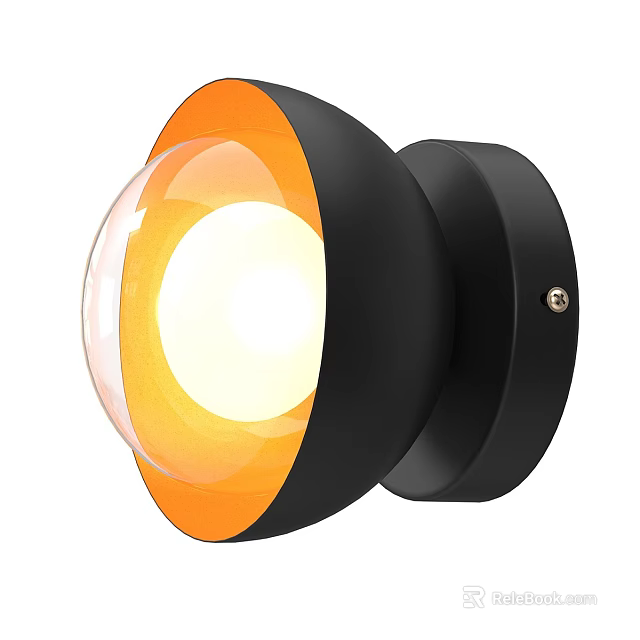 Modern Black and Orange Wall Light with Transparent Globe Shade and Illuminated Design 3d model 