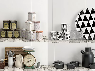 Trendy Kitchenware Collection With Storage Jars Patterned Mugs And Geometric Plates 3d model