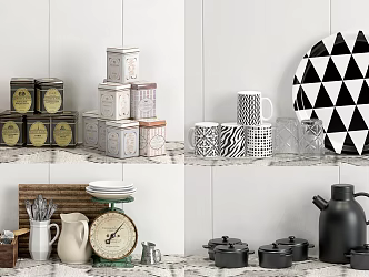 Nordic Kitchen Utensils Kitchen Utensils Box Cup Plate Combination 3d model