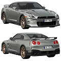 Silver Nissan GT R Sports Car With Gold Wheels