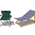 Green and Blue White Striped Foldable Lounge Chairs with Metal and Wooden Frames