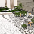 Japanese Zen Courtyard Garden With Gravel Path Stone Arrangements And Wooden Fence