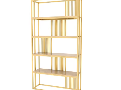 Golden Modern Shelving Unit With Multiple Open Tiers And Vertical Slats Design 3d model