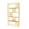 Golden Modern Shelving Unit With Multiple Open Tiers And Vertical Slats Design 3d model