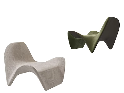 Two Abstract Sofas in Beige and Green with Curved Design Unique Shape for Living Room 3d model