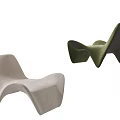 Two Abstract Sofas in Beige and Green with Curved Design Unique Shape for Living Room