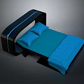 Modern Bed Design With Black Headboard Blue Lines Blue Mattress And Pillows