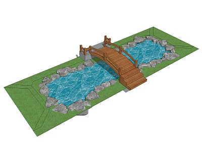 Modern landscape bridge wooden bridge landscape sketch 3d model