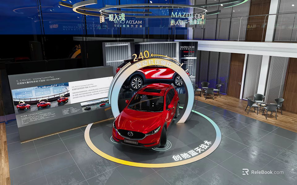 Red Mazda 240 TURBO Showcased in Modern Showroom with Innovative Safety Technology 3d model 