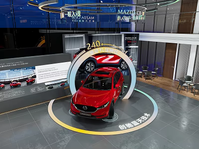 Red Mazda 240 TURBO Showcased in Modern Showroom with Innovative Safety Technology 3d model
