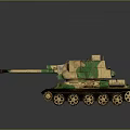 Camouflage Military Tank With Long Gun Barrel Green Tracks And Reflective Surface