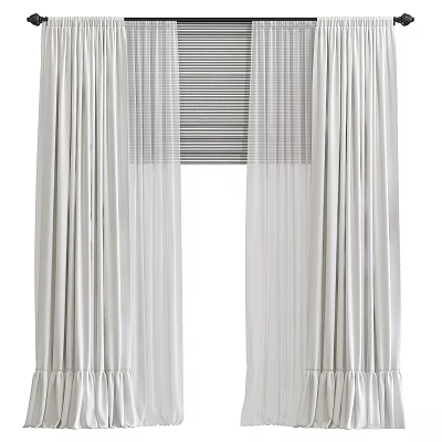 Elegant White Curtain With Sheer Panels And Blinds For Window Decor 3d model