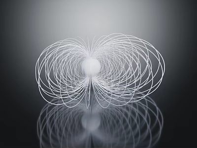 Abstract Structure Featuring Central Sphere Curved Lines And Reflection On Dark Background 3d model