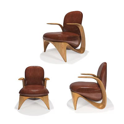 Unique Design Accent Chair With Leather Upholstery And Wooden Curved Legs 3d model