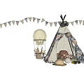 Cozy Tepee Tent With Bunting Flags Hot Air Balloon Model Plush Hedgehog Hat And Shoes