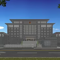 Modern Office Building With Symmetrical Design Glass Curtain Wall And Stone Exterior