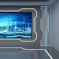 Futuristic Large Screen Display Featuring Cityscape Data Visualization Blue Lighting And Geometric Lines 3d model