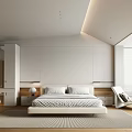 Modern Minimalist Bedroom With White Bed Wooden Accents And Floor To Ceiling Windows