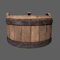 Rustic Wooden Kitchen Storage Bucket With Lid Metal Hoops And Handles