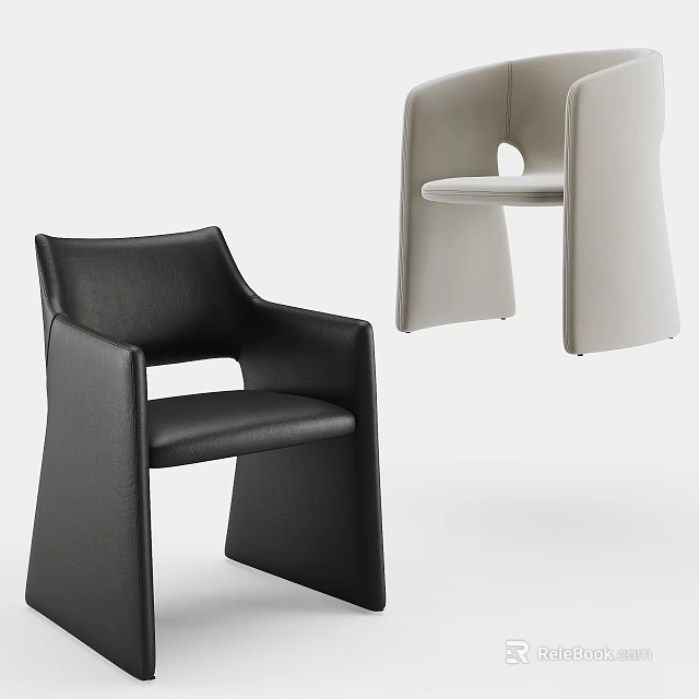 Modern Black And White Dining Chairs With Stylish Leather Upholstery Design 3d model 