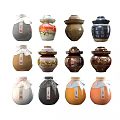Assorted Ceramic Jars with Diverse Patterns and Decorative Lids for Home Decor 3d model