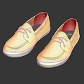 Yellow Casual Shoes With Red Lining White Sole And Lace Up Design