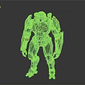 3D Model Mechanical Robot Character With Gray Armor Red Accents And Detailed Structure