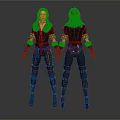 Two Detailed Female Characters In Black Outfit With Belt Gloves Front Back View