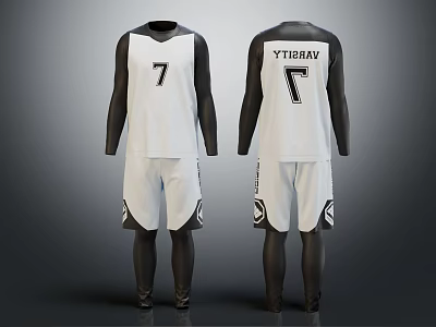White Black Long Sleeve Basketball Uniform With Front Number 7 And Back YTEBAV Lettering 3d model