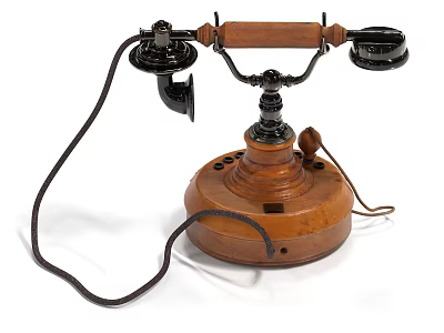 Vintage Retro Telephone Daily Electrical Appliance With Wooden Base And Black Handset 3d model