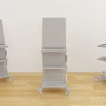 Modern Mobile Commercial Equipment with Display Screens Storage Shelves and Wheels