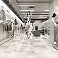 Modern Clothing Store Interior With Mannequins Fashion Racks Displayed Clothes And Marble Floor