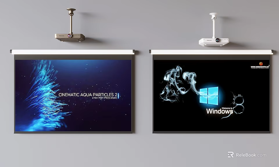 Projection Monitoring With Ceiling Mounted Projectors Projection Screens Displaying Cinematic Visuals And Windows 8 Interface 3d model 