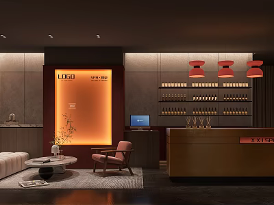 Luxurious SPA Sauna Reception Area With Seating And Lighting 3d model
