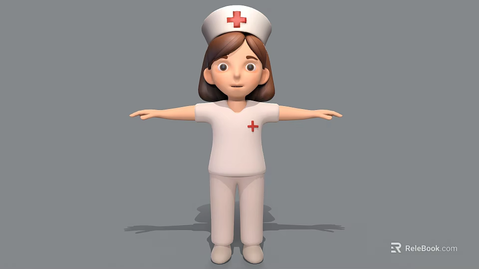 Cartoon Woman In Nurse Uniform With Red Cross Cap And Outstretched Arms 3d model 