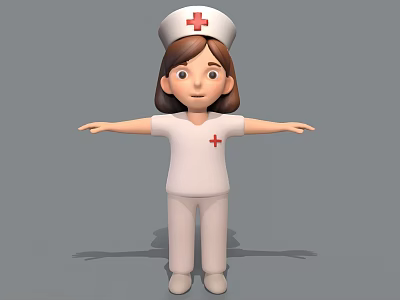 Cartoon Woman In Nurse Uniform With Red Cross Cap And Outstretched Arms 3d model