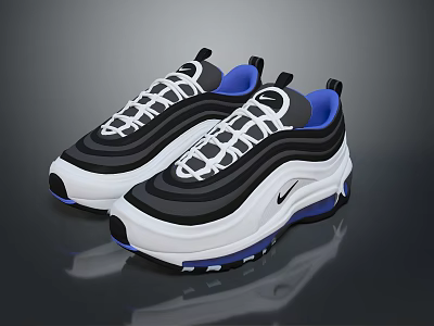 Nike Inspired Black White Blue Sports Sneakers With Air Cushion Sole And Retro Style Design 3d model