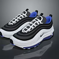 Nike Inspired Black White Blue Sports Sneakers With Air Cushion Sole And Retro Style Design