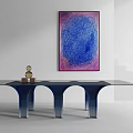 Modern Console Table With Glass Top Unique Base And Wall Art Decorations 3d model