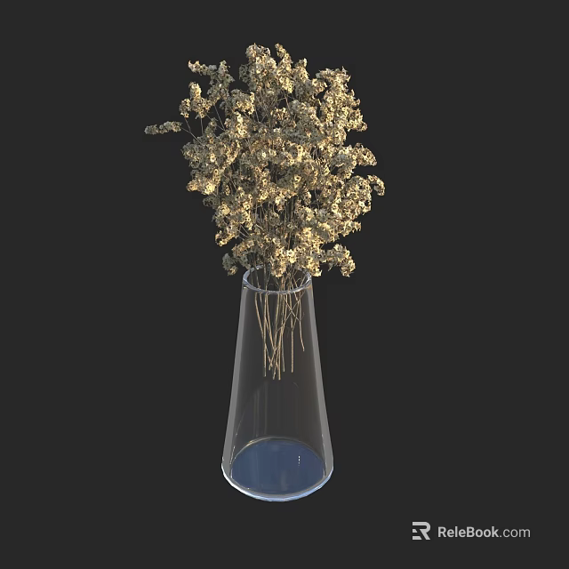 Elegant Decorative Dried Flowers Arrangement In Transparent Conical Glass Vase 3d model 