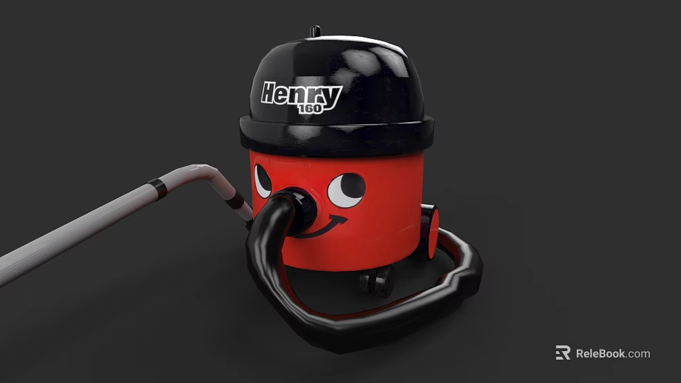 Henry Household Vacuum Cleaner In Red Black With Cute Cartoon Face Design 3d model 