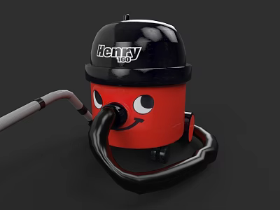 Henry Household Vacuum Cleaner In Red Black With Cute Cartoon Face Design 3d model
