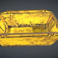 Yellow Industrial Dumpster With Rusted Surface And Worn Orange Stripes 3d model