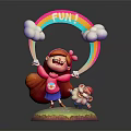 Colorful Girl Figurine Holding Rainbow Arch With Clouds And Small Animal On Grass Base