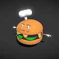 Cute Cartoon Burger Character With Chef Hat Smiling Face Green Lettuce And Patty