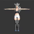 3D Cat Eared Girl Model With Arms Outstretched Black Crop Top Gray Shorts And Sneakers