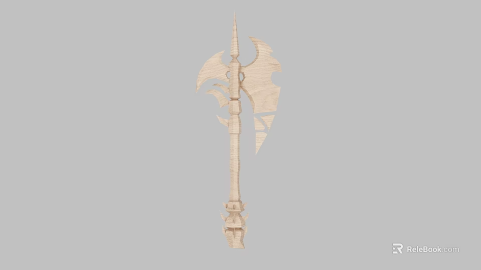 Intricate Wooden Axe With Detailed Carved Design And Decorative Blade Structure 3d model 