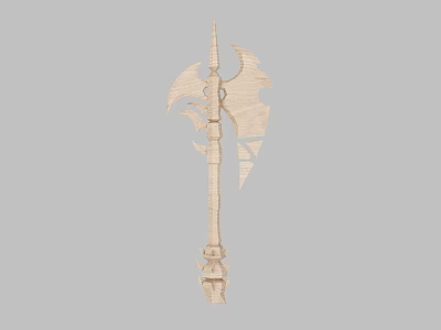 Intricate Wooden Axe With Detailed Carved Design And Decorative Blade Structure 3d model